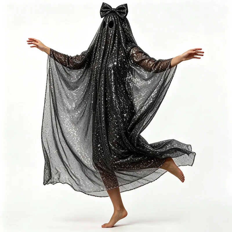 Pink sequin bow ghost cape for cute girls on Halloween cos Ghost costume for party photography