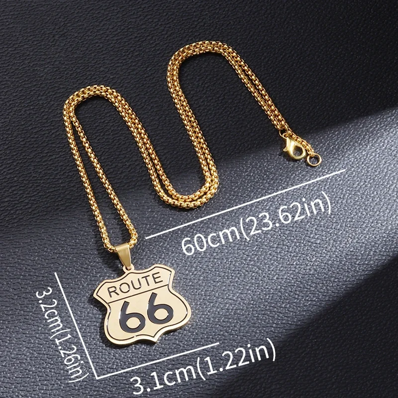 Fashion Route 66 Mother Road Pendant Stainless Steel Necklace Mens Womens Vintage Bike Race Party Jewelry