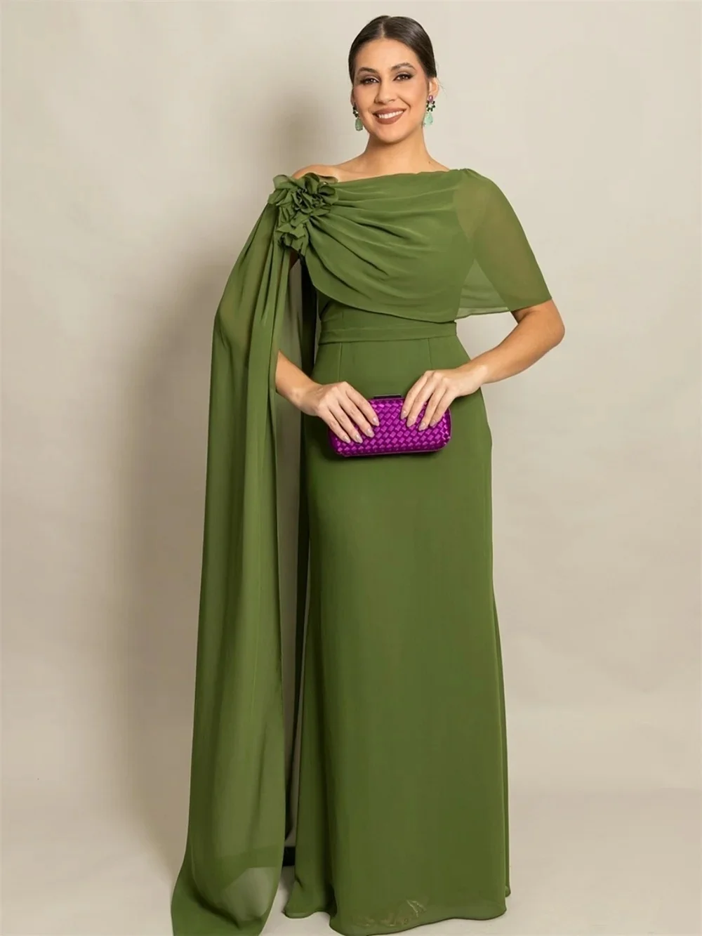 

Green Chiffon Floral Long Bespoke Occasion Gown Evening Dresses Prom Pastrol Unisex Jersey Retro Dubai Saudi Arabic Customized