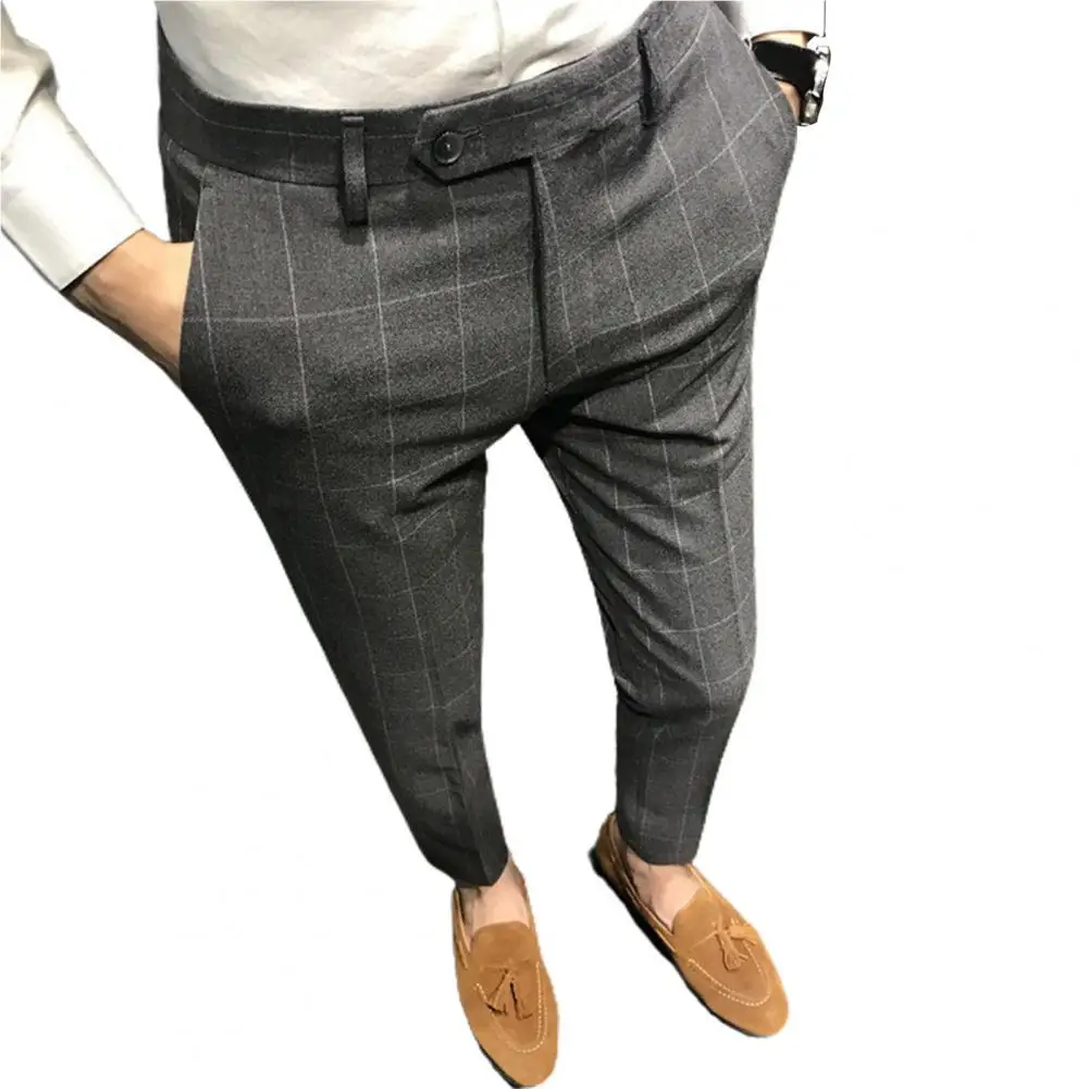 Spring 2023 Men Pants Korean Slim Fit Men Casual Ankle Length Pants Streetwear Men High Quality Black Gray Dress Suit Pant Man