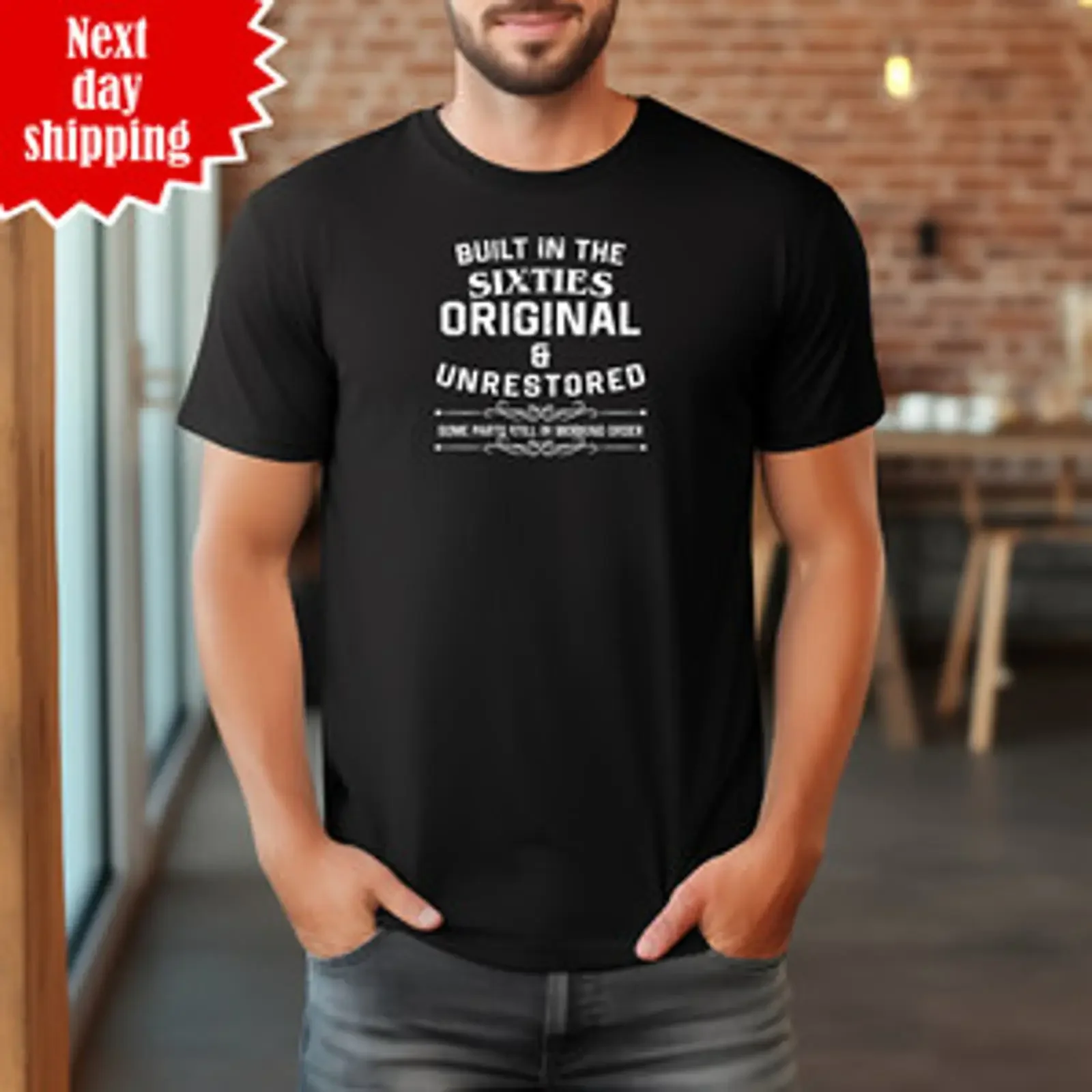 Men's T Shirt 100 Cotton Built In The Sixties 60s Funny Crew Neck vintage Washed graphic Stretched Breathable Slightly Stylish