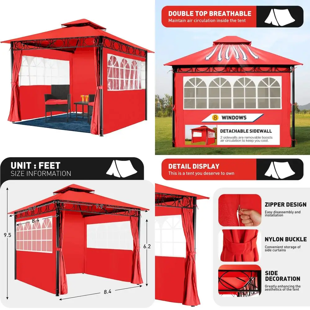 

Red Outdoor Patio Gazebo with 10x10 Canopy for UV Protection and Party Use