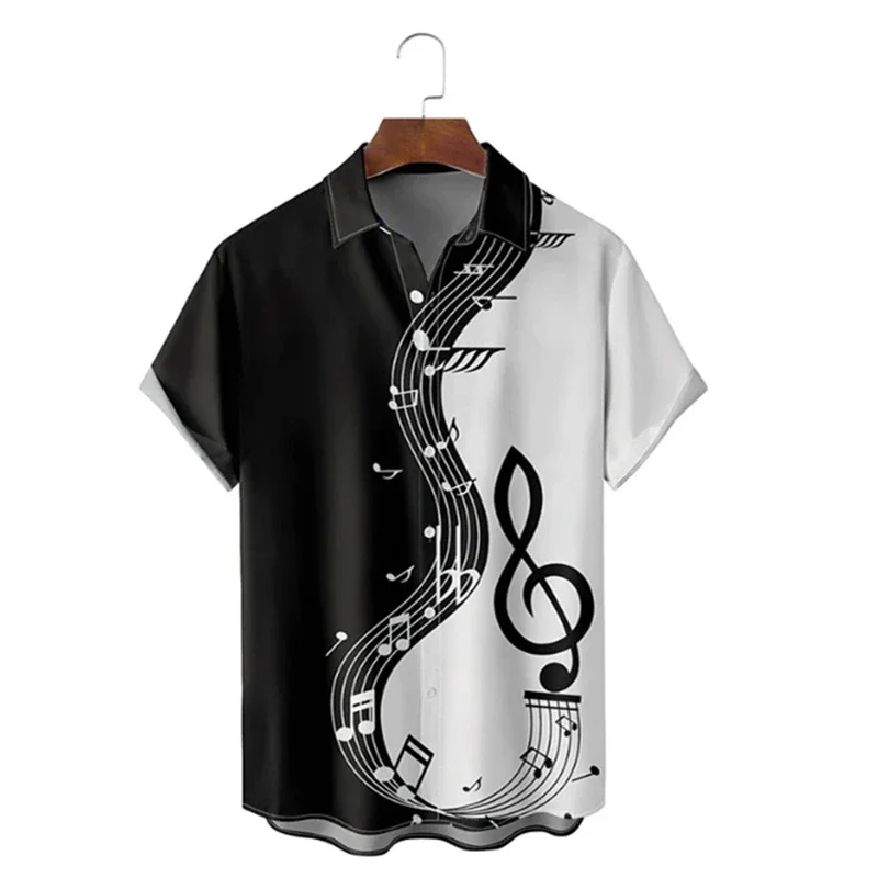 Camisa masculina verão camisa havaiana padrão impressão notas musicais ao ar livre rua manga curta roupas impressas designer de moda