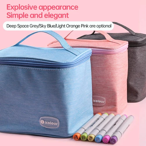 Imagen 1 del producto Estuche para rotuladores con cremallera Icolour, marcadores artísticos de mayor capacidad, bolsa de almacenamiento de lona, 36/48/60/80/168/240 Uds., soporte para rotuladores portátil