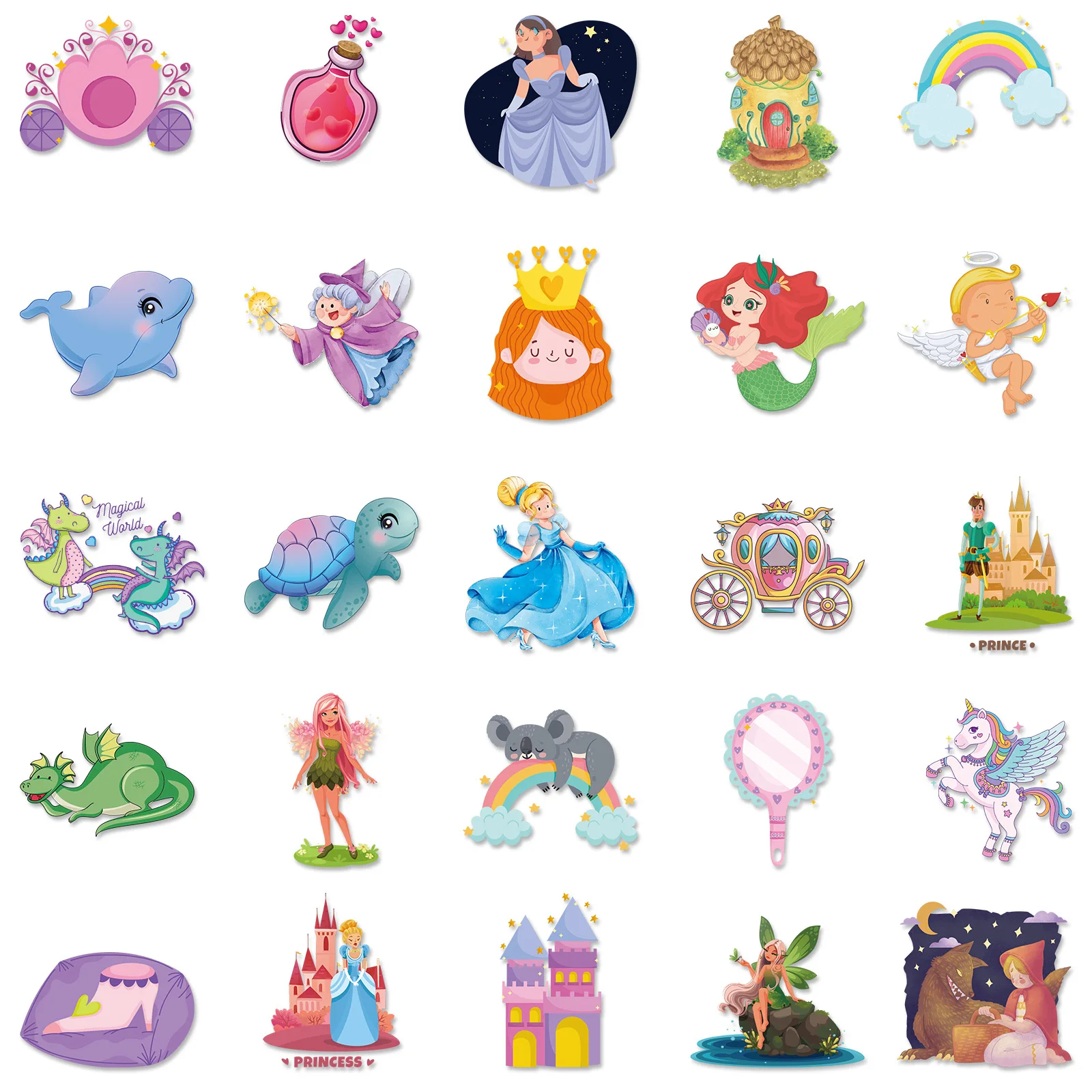 50pcs Children's Fairy Tale Stickers Princess Mobile Phone Decorative Stickers Luggage Scooter Helmet Waterproof Stickers