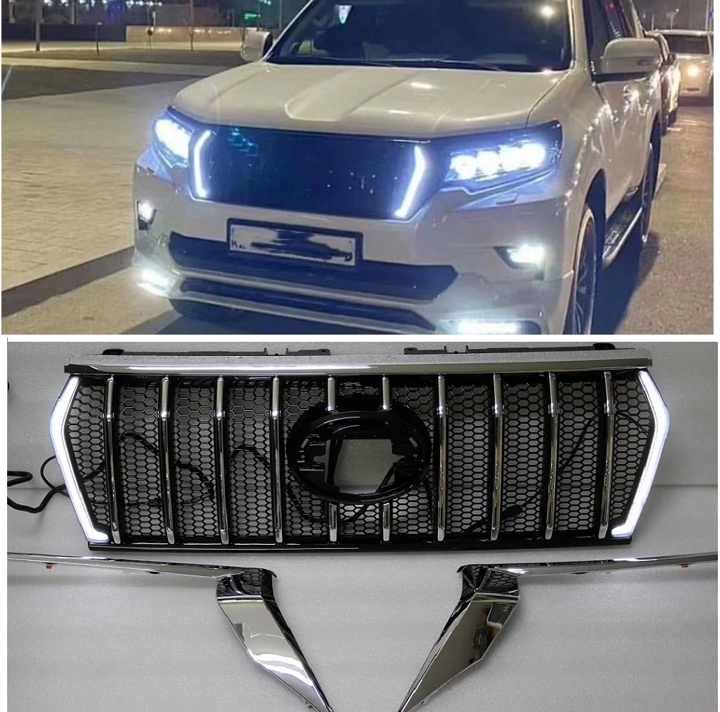 2018 2019 2020 2021 Led Abs Grille Fit For Prado Fj150 2018-2021 Racing Grills Auto Accessories Bumper Mesh Mask Cover