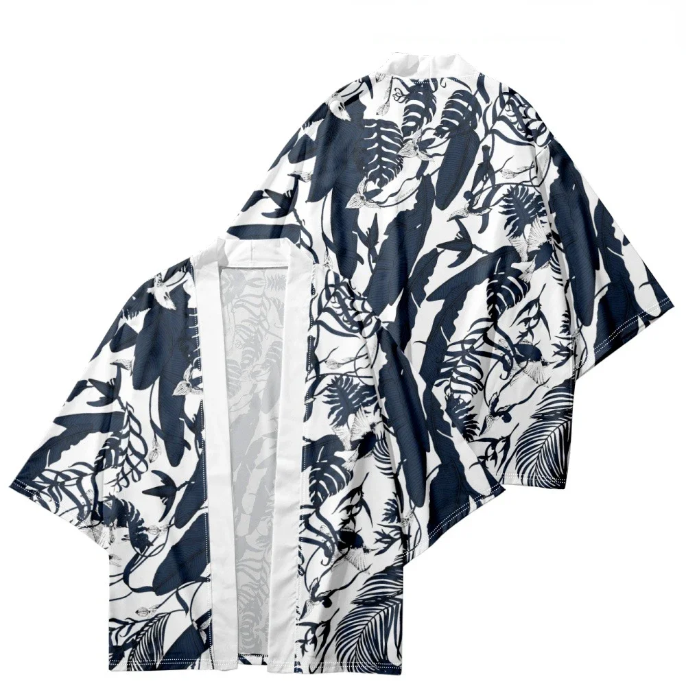 

Streetwear Leaves Print Haori Shirts 2024 Fashion Men Women Cardigan Tops Beach Yukata Clothes Japanese Kimono japanese clothes