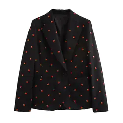 Tangada 2024 New Women Embroidery Blazer Jacket Long Sleeve Female Coat QD0189