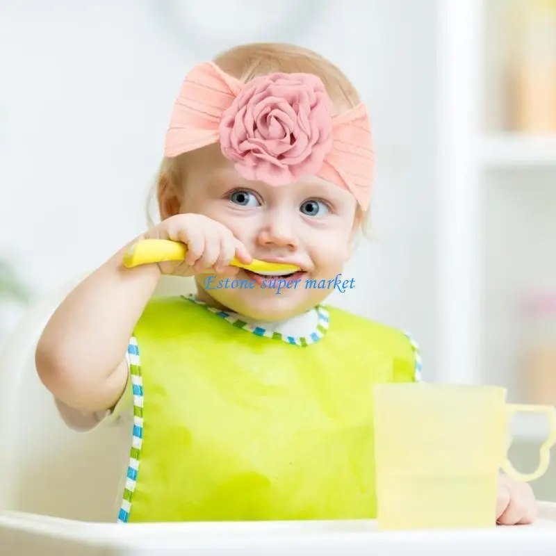 

090B Breathable Nylon Baby Headband Sweet Flower Charm Hair Band Elastic