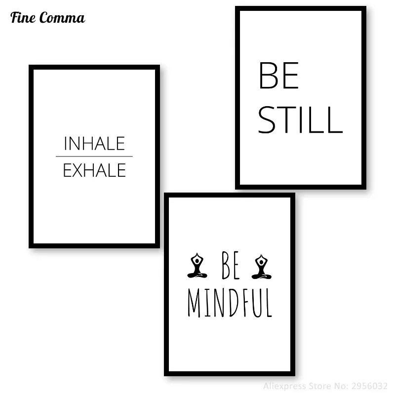 Inhale Exhale Be Still Be Mindful Yoga Print Minimalist Typography Wall Canvas Art Pilates Art Relaxation Gifts Breathe Print