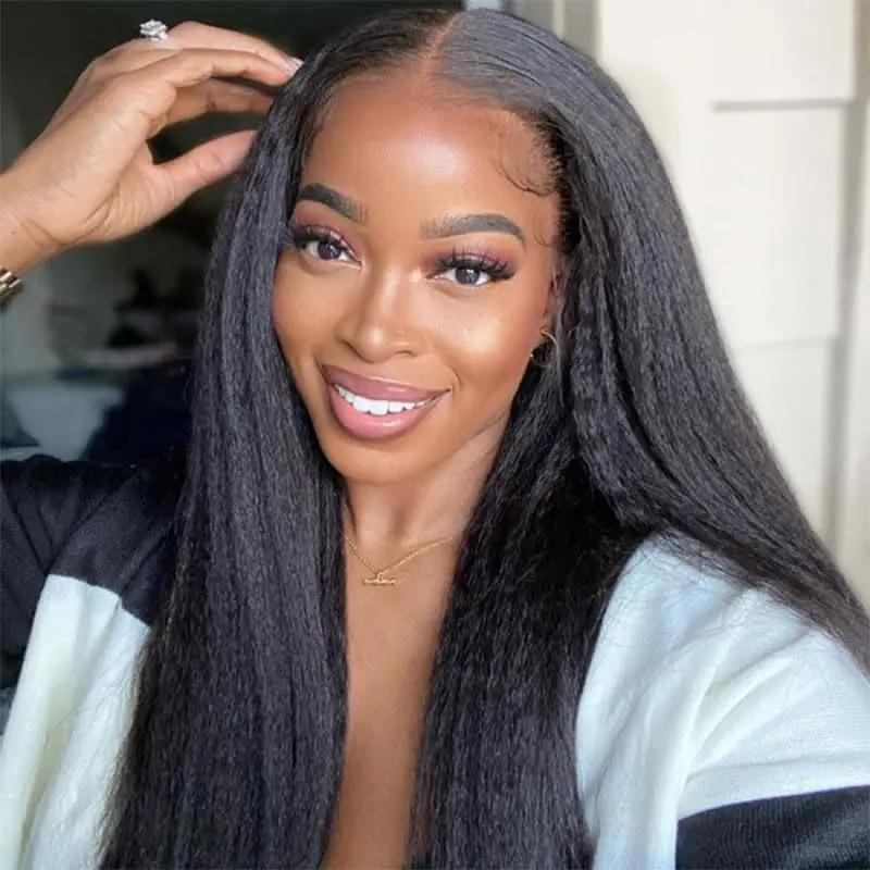 

Yaki Gluless 5x5 lace Front Wig Pre Plucked Pre Cut Kinky Straight Lace Wig For Woman