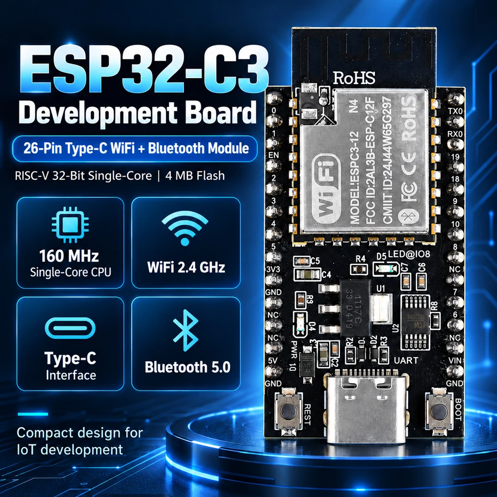 ESP32C3 Development Board Wifi BT Module RISC-V 32-Bit Single-Core ESP32-C3 N4 4MB Flash 26PIN TYPE-C Soldering