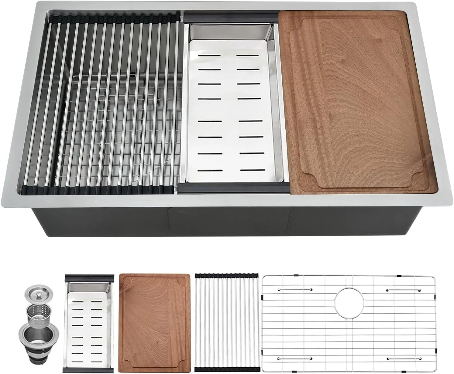 

Stainless Steel Bar Sink, 20x16 Inch, Drop In Modern Single Bowl with SS Grid and Silicon Mat