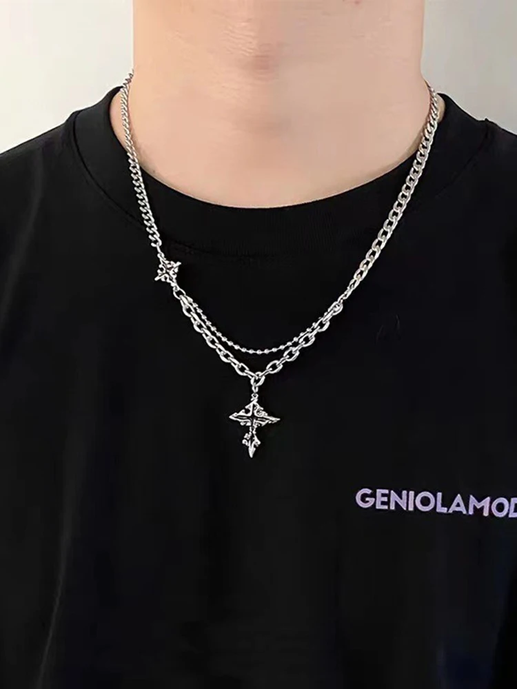 

Fashionable Melted Cross Necklace Boys Trendy Brand High Sense Niche Versatile Pendant Collarbone Chain for Boyfriend