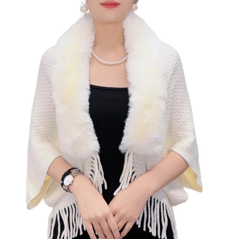 

Imitate Fur Collar Winter Shawls And Wraps Bohemian Fringe Oversized Womens Winter Ponchos And Capes Sleeve Cardigan White Cloak