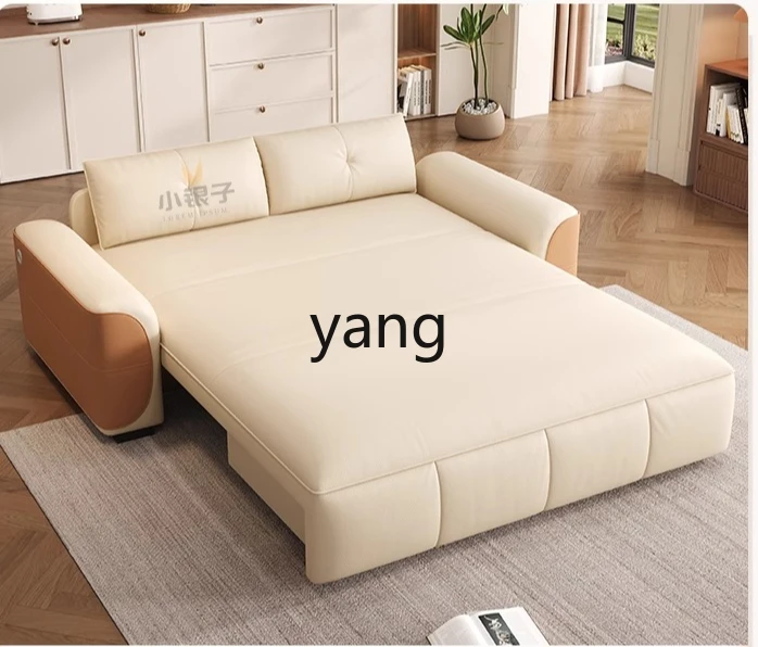 LTT sofá-cama elétrico de couro com controle remoto inteligente dobrável de dupla finalidade creme vento pequeno apartamento sala de estar estudo