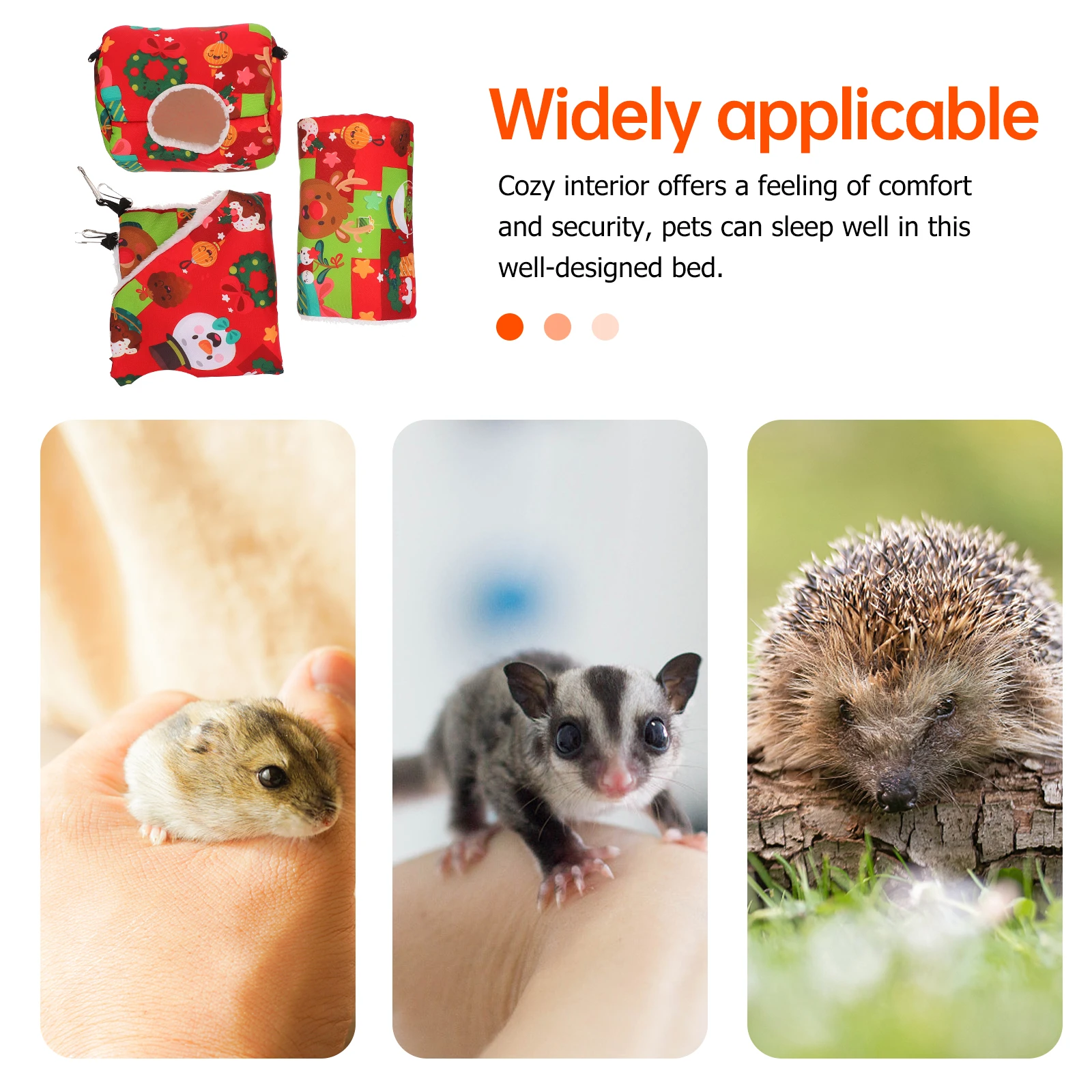 

3pcs Small Pet Warm House Hamster Nest Bed Comfortable Hanging Toy Safe Durable Winter Cozy Red Christmas Bed House