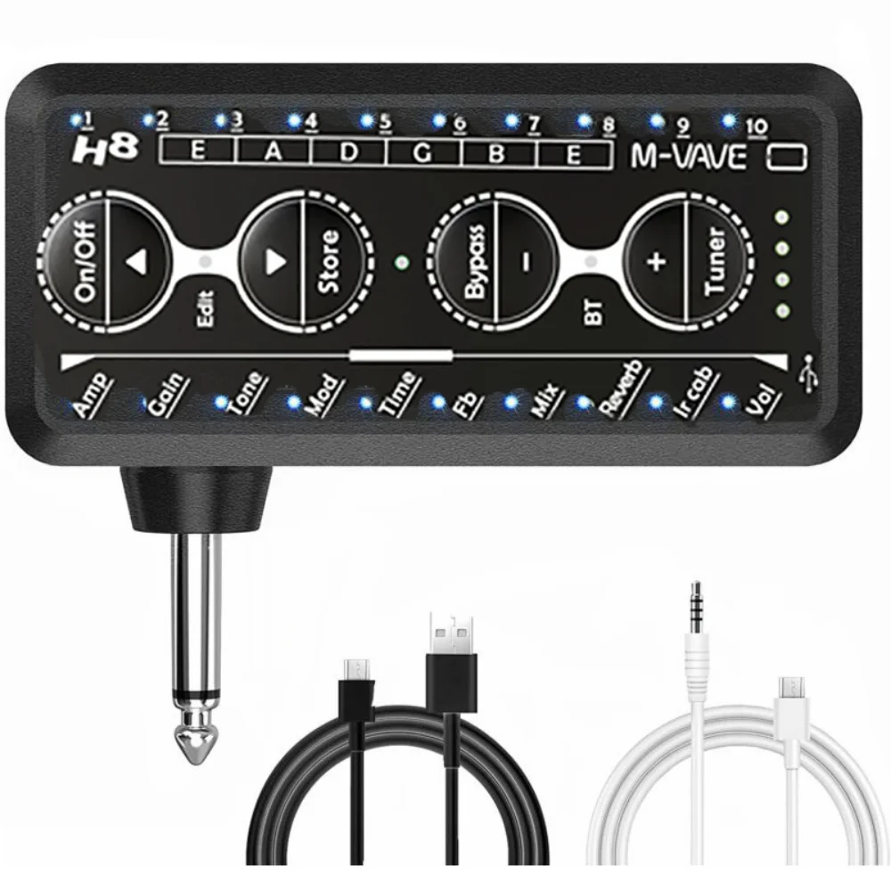 M-VAVE H8 Amp Spina per chitarra Effetto Amplificatore per cuffie Altoparlanti Amplificatore combinato Mini Scheda audio Ritardo Pedale per chitarra elettrica