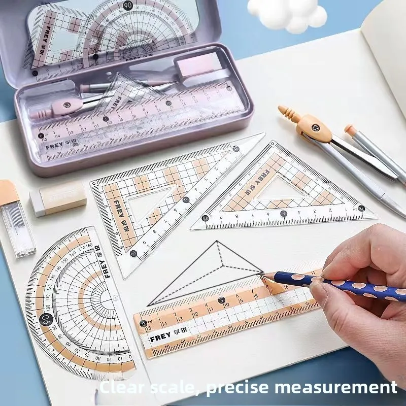 High Aesthetic Multi Function Ruler Set Compass Straight Ruler Triangle Student Exam Use Drawing Tools Learning Kit