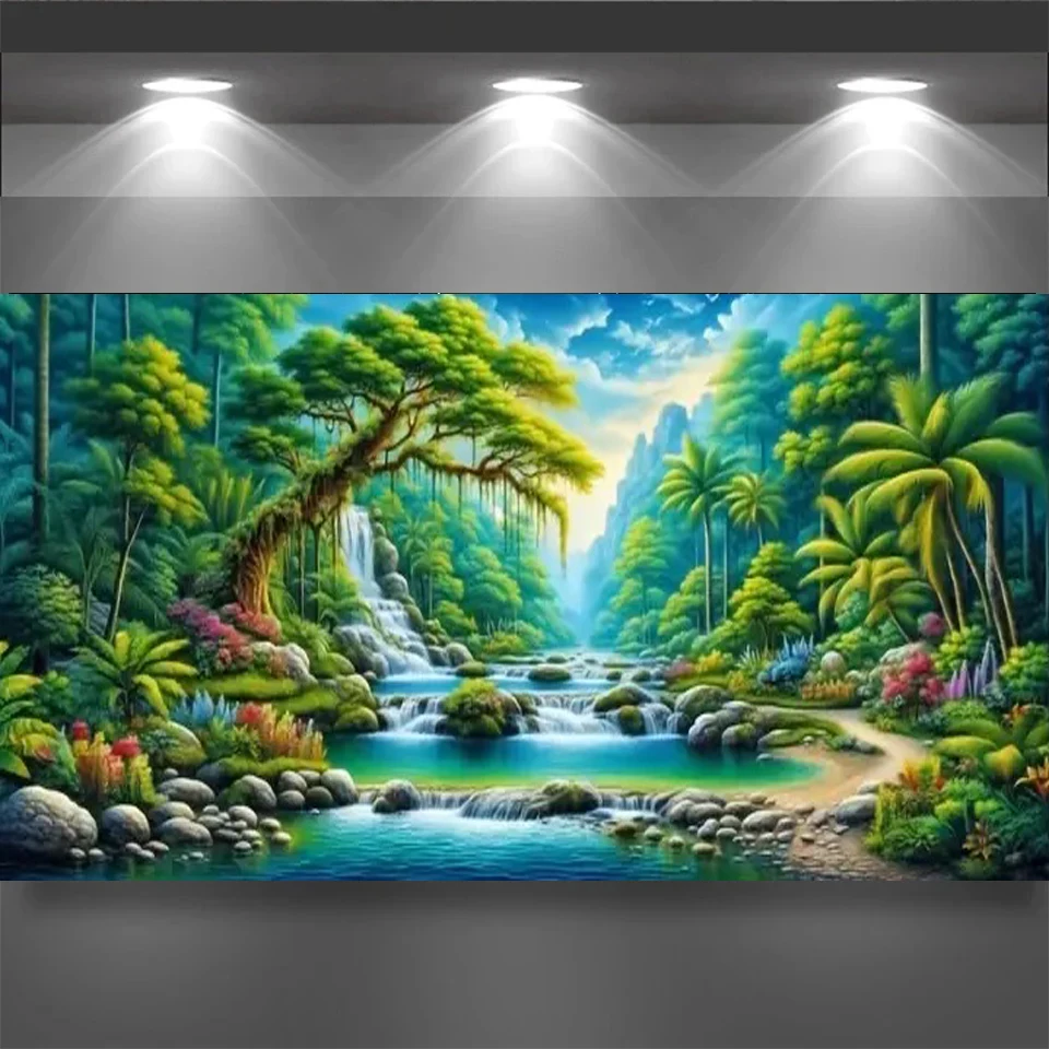 

5D DIY Зеленое Дерево Озеро Лес Алмазная Мозаика Алмазная Картина Ручей Пейзаж Вышивка Квадратный Круглый Горный Хрусталь Вышивка Крестом