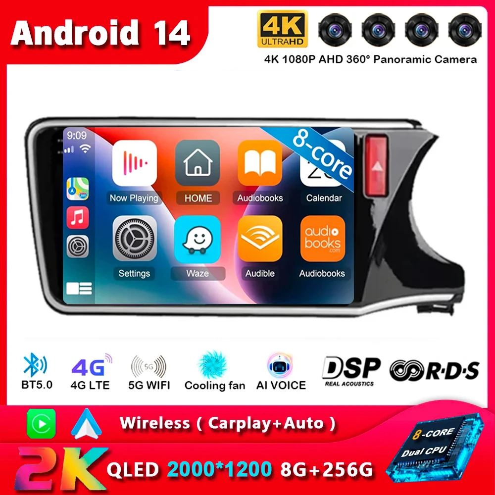 

Android 14 для Honda CITY 2014 2015 2016 2017 2018 2019 2020 RHD GPS Автомагнитола аудио стерео мультимедийный плеер WIFI 4G Carplay