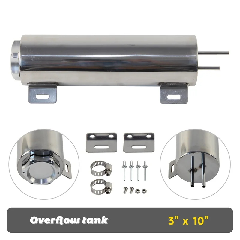 라디에이터 오버플로우 탱크 병 캐치 캔 실버 3x10인치 광택 스테인리스 스틸 32온스