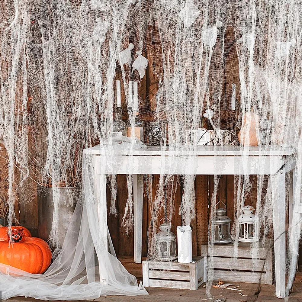 Halloween-Dekoration, gruseliger Stoff, gruselig, weiß, schwarz, Gaze-Stoff, Horrorhaus, Fenster, Türabdeckung, Requisiten, gruselige Party-Dekoration, Gastgeschenke – Detail 4