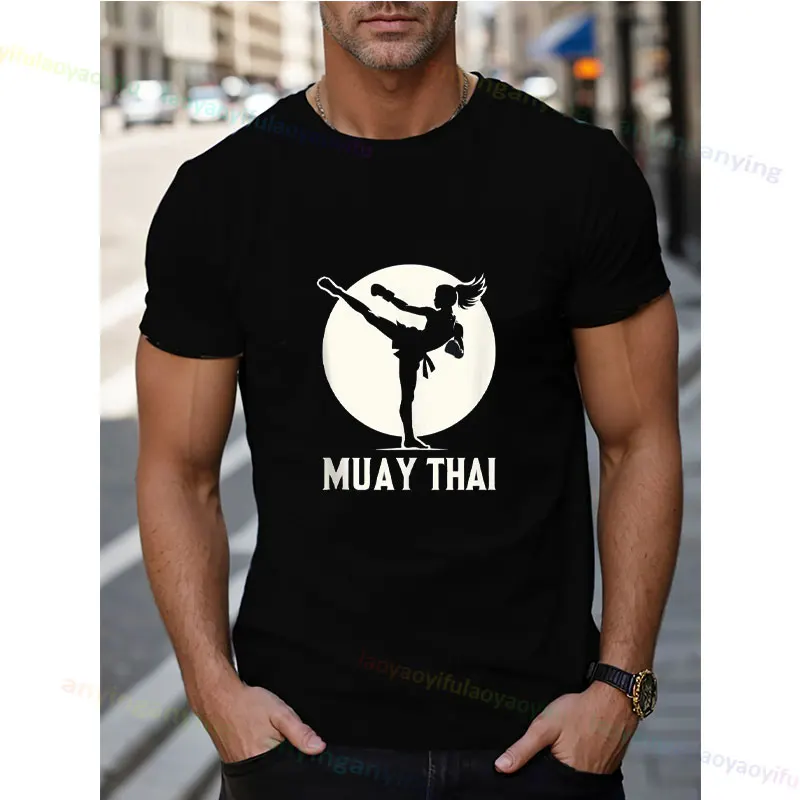 Y2k Funny Muay Thai Cat Meow Thai Thai Boxing For Youth Printing T-Shirt Graphic Tees Men Clothing Short-sleev Summer Streetwear