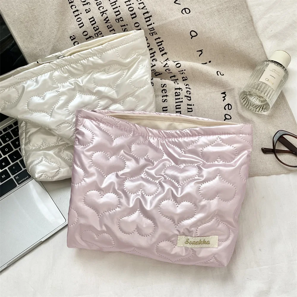 

Quilted Love Women's Makeup Case Clutch Pouch Sweet Bow Ladies Cosmetic Bags Small Pu Leather Female Storage Handbags Purse