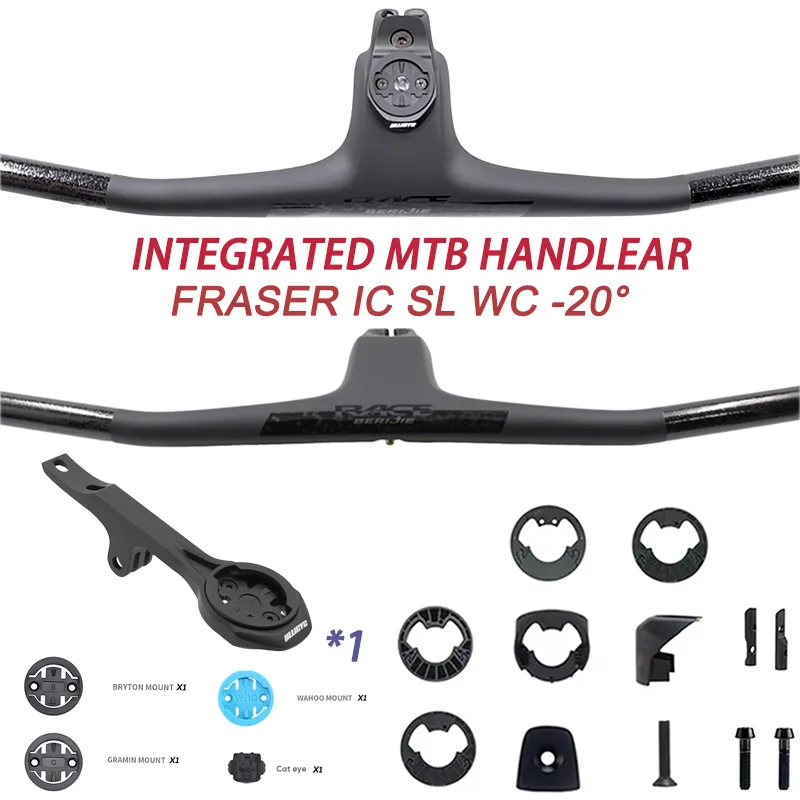 Full Carbon FRASER IC SL WC -20° XC/Mountain Bicycle Handlebar Includes Computer Holder and Spacers Weight About 275g(90X780MM)