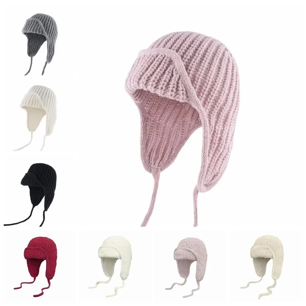 الكورية نمط محبوك قبعة الطيران بلون سدادات حماية الأذن قبعة كروشيه الصوفية الدافئة الباردة والدليل على قبعة صوفية محبوكة