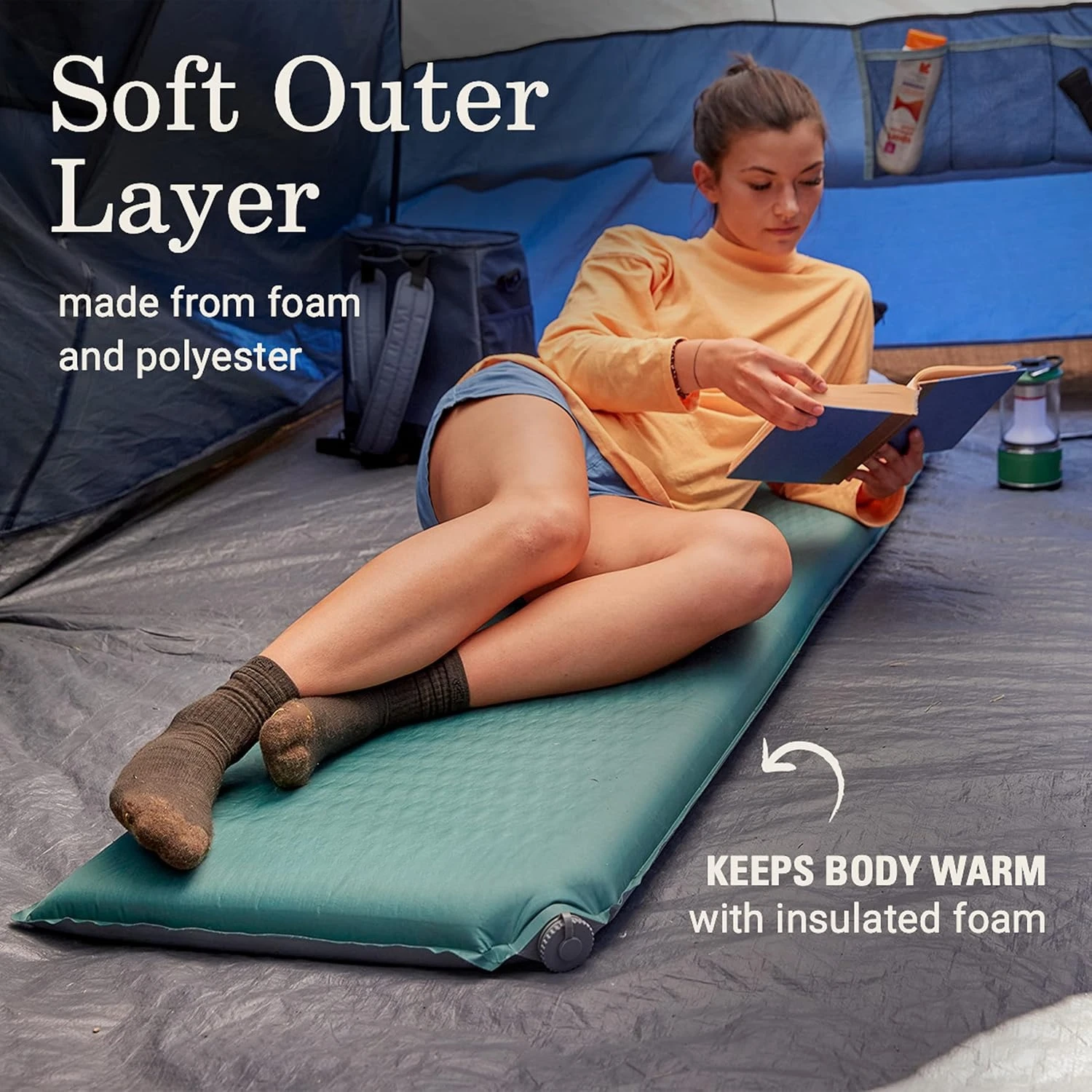 Lightweight Insulated Foam Self-Inflating Camping Sleeping Pad Durable PVC Surface Fast Inflate Comfort Portable Mat For Tent Outdoor Camping Travel