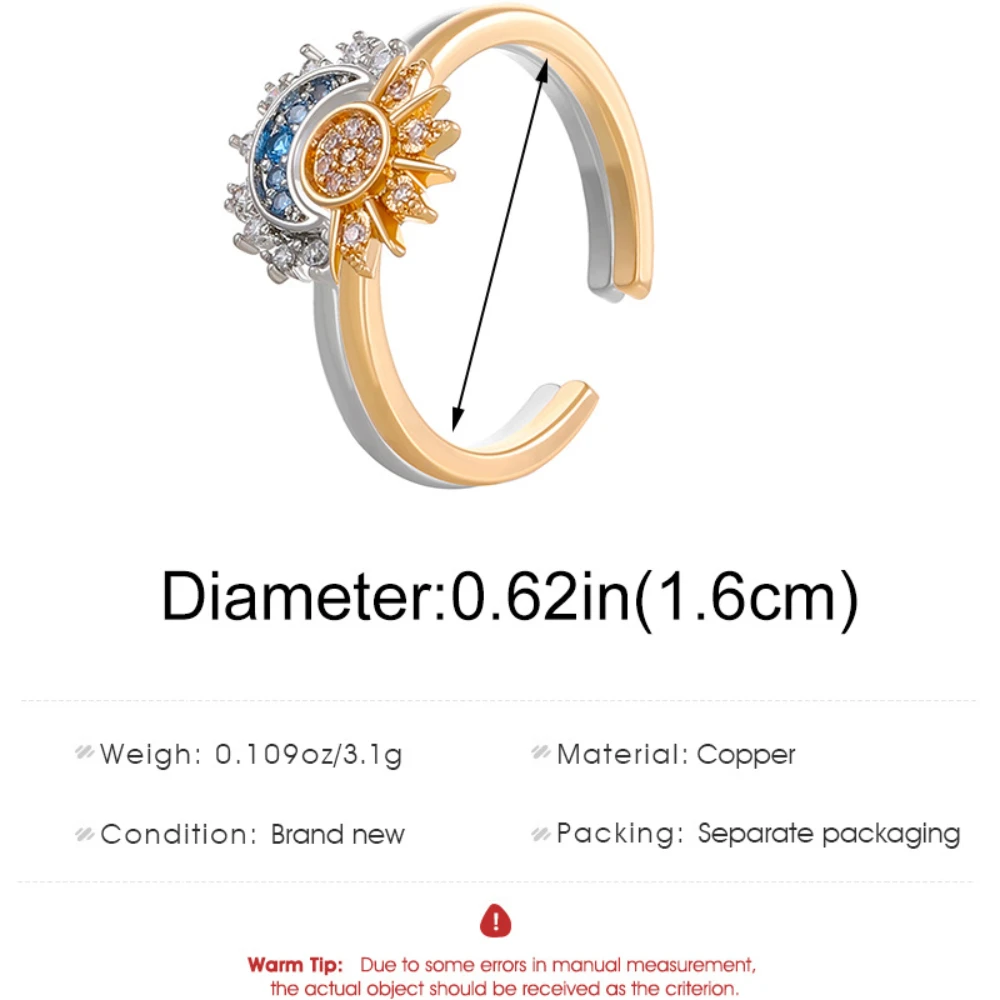 Couple's Sparkling Sun and Moon Adjustable Promise Rings