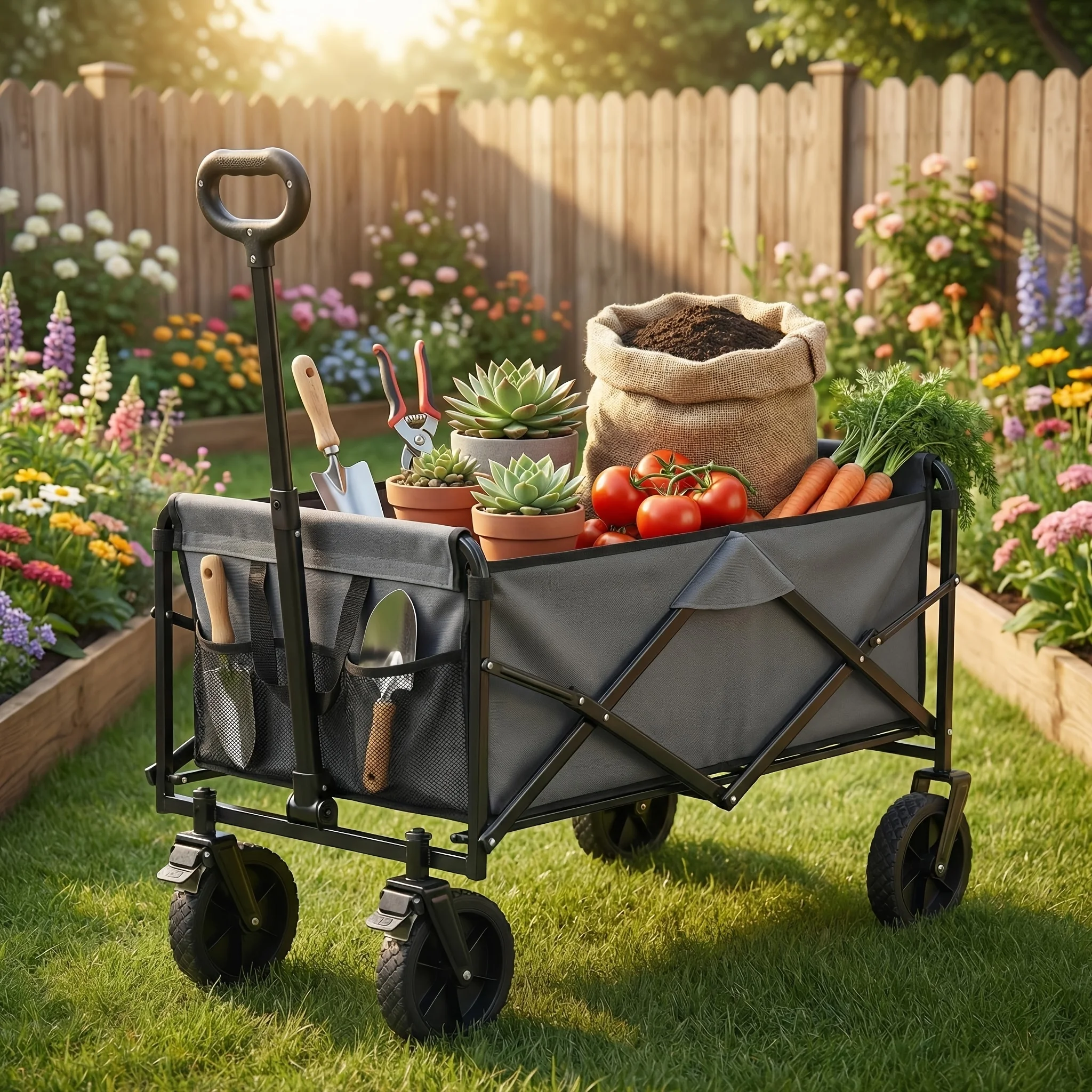 

Heavy Duty Collapsible Wagon Cart with -Terrain Wheels & Large Capacity - 330 Lbs Load Suitable for Grocery, Camping,Garden Cart