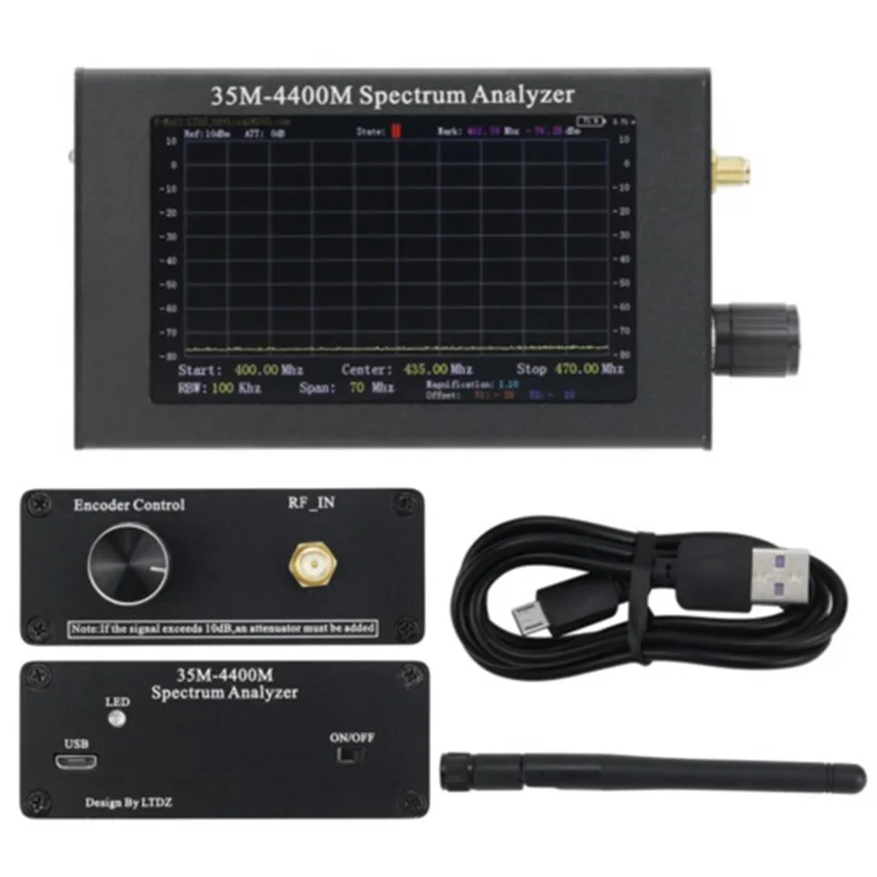 4.3 Inch LCD Screen Spectrum Analyzer 35M-4400M Handheld Simple Spectrum Analyzer Measurement of Lnterphone Signal Black