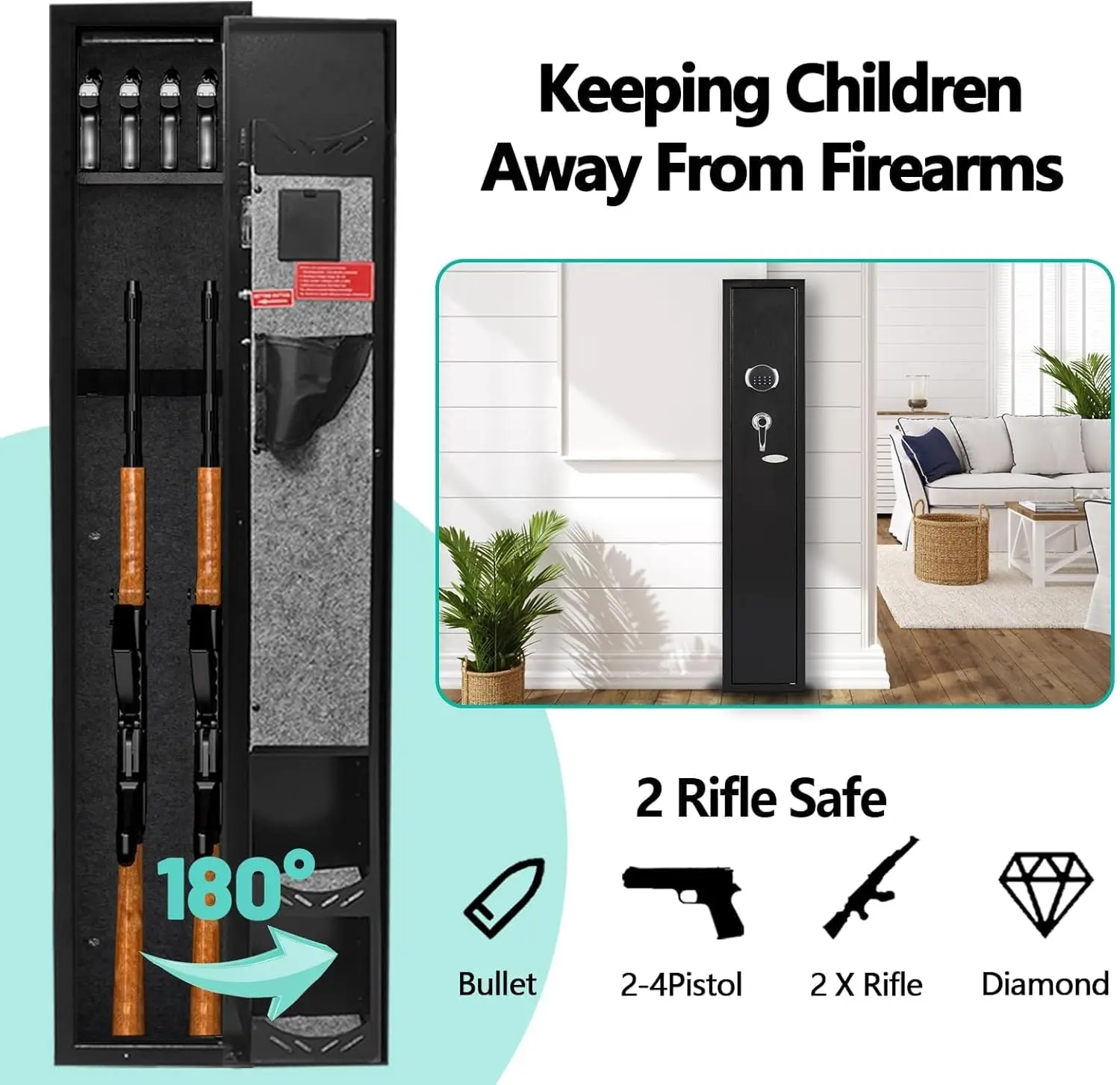 2-3 Gun Safe,Rifle Safe,Gun Safe for Rifles and Pistols,Gun Cabinet for Shotguns,Long Gun Cabinet for Shotguns with Removable St