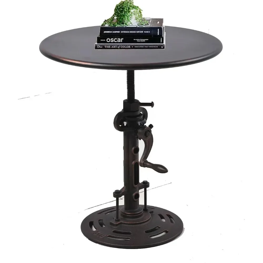 Table Basse Ronde 19.6 en Métal de Style Industriel Réglable, Idéale pour le Salon