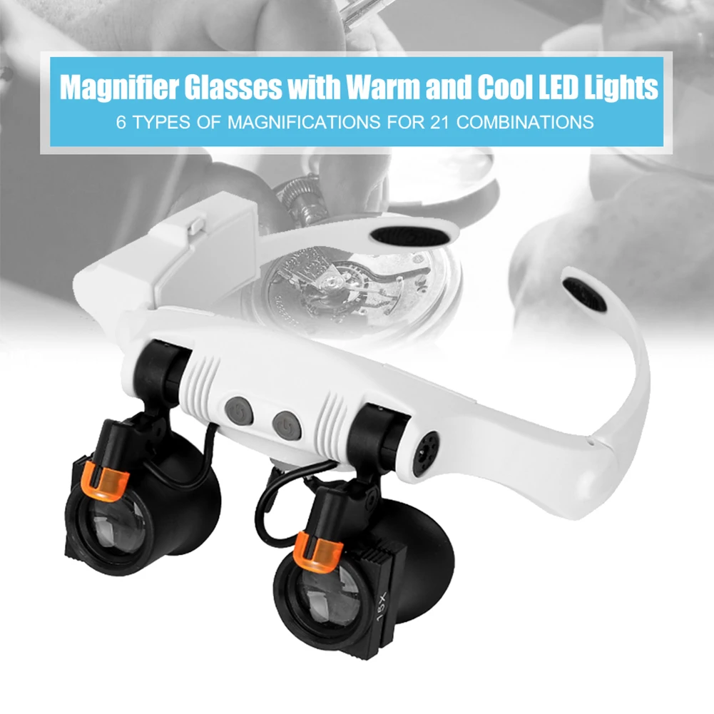 

1PCS Headband Magnifier Eye Loupes Eyeglass Style Hands-Free Magnifying Multiple Magnifications with Warm and Cool LED Lights