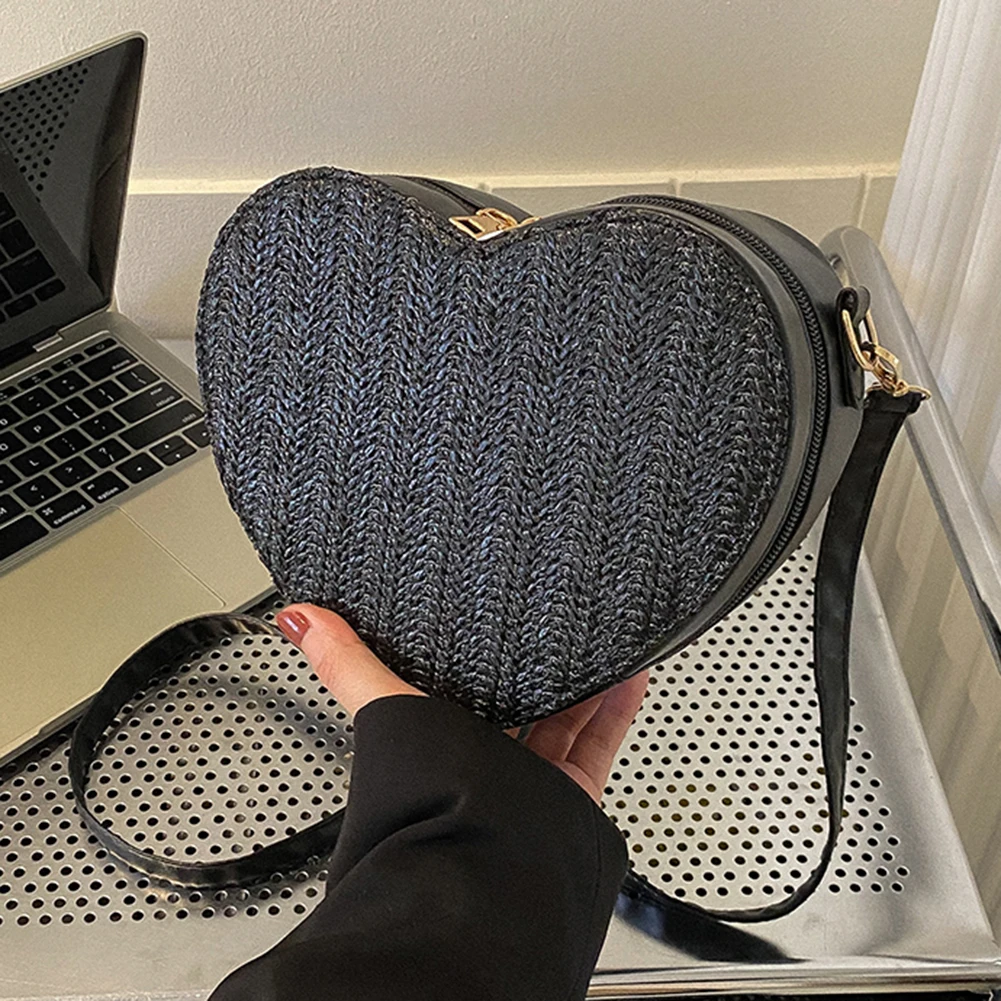 Moda damska torba na ramię torba na zakupy torebka damska torby ze słomy Satchel PU Love Heart Shape Crossbody torby na co dzień mała torebka