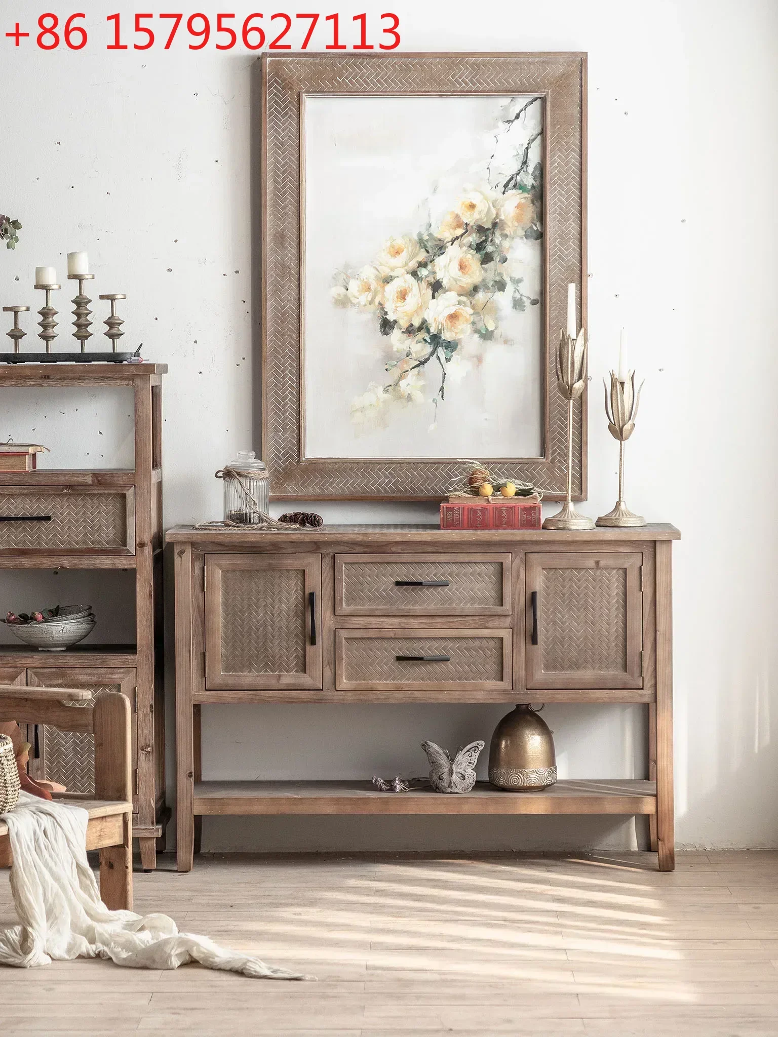 

Storage Rack Tea Cabinet Solid Wood Entrance Cabinet Guesthouse Decoration Locker American Style