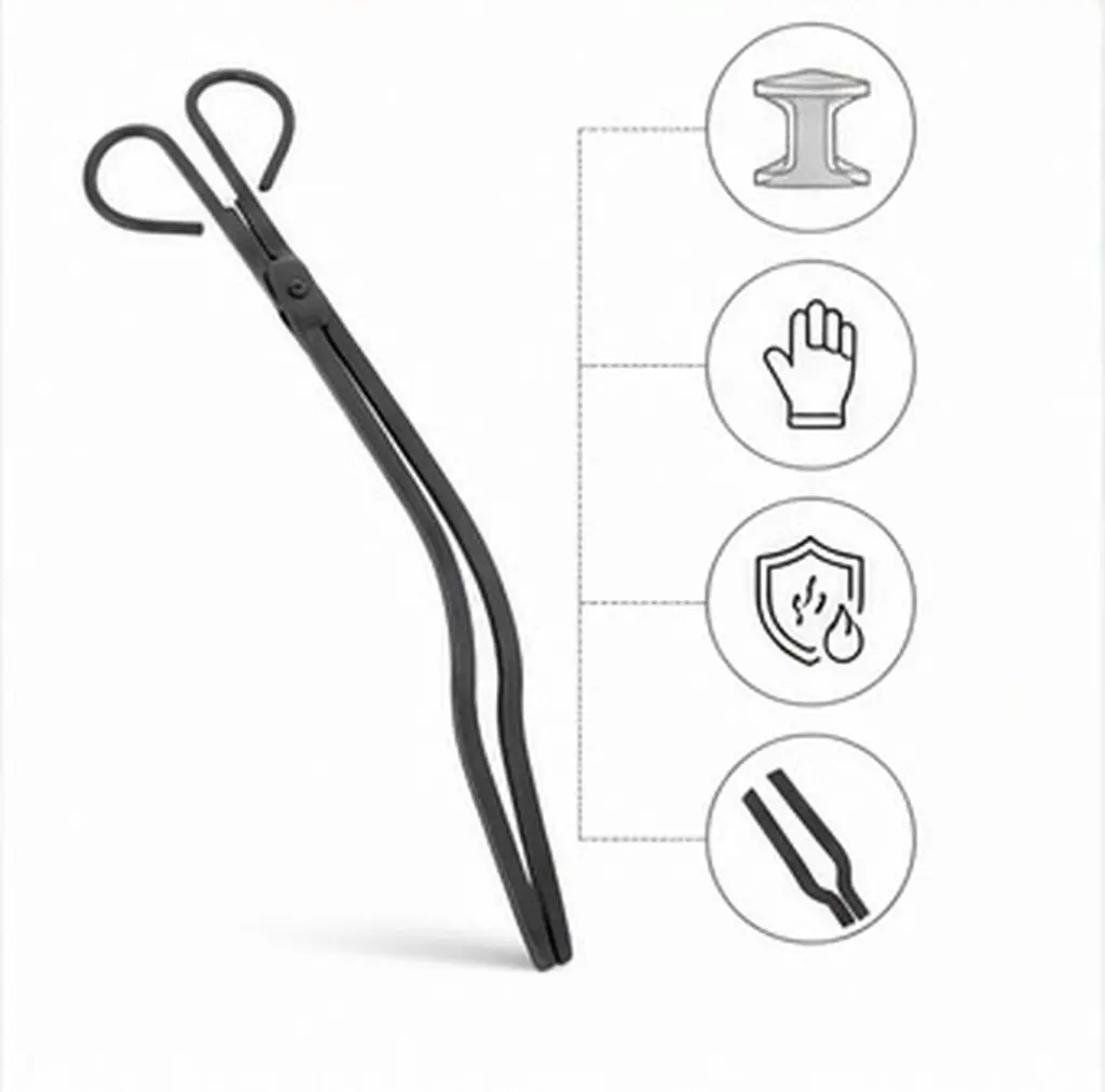Fireplace Heavy Duty Log Grabber Iron Tongs Firewood Coal Charcoal Fire Pit Tool Heat Resistant Extended Handle Ergonomic Grip