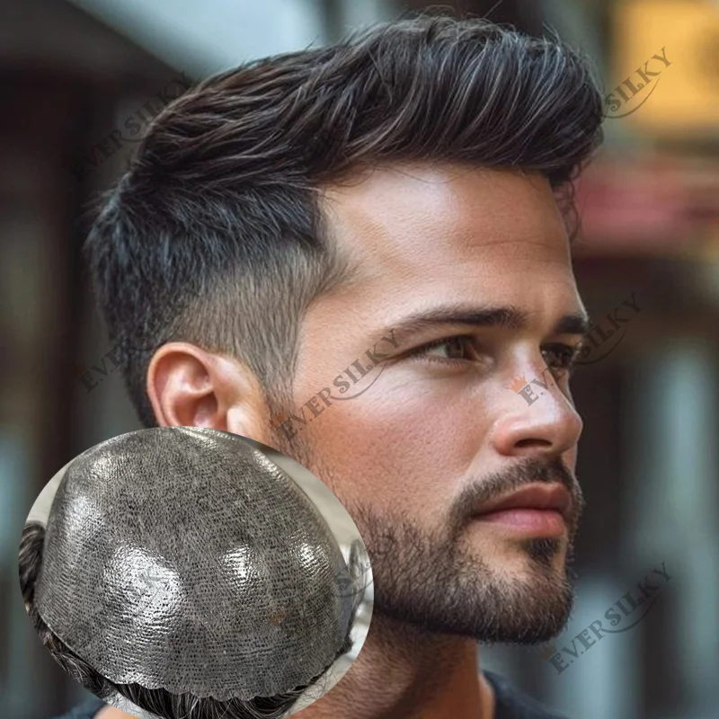 6Inch Long Cheapest Durable 30mm Wavy Man Human Hair Top Quality Full Poly PU Prosthesi System Capillary Dark Brown Men‘s Toupee
