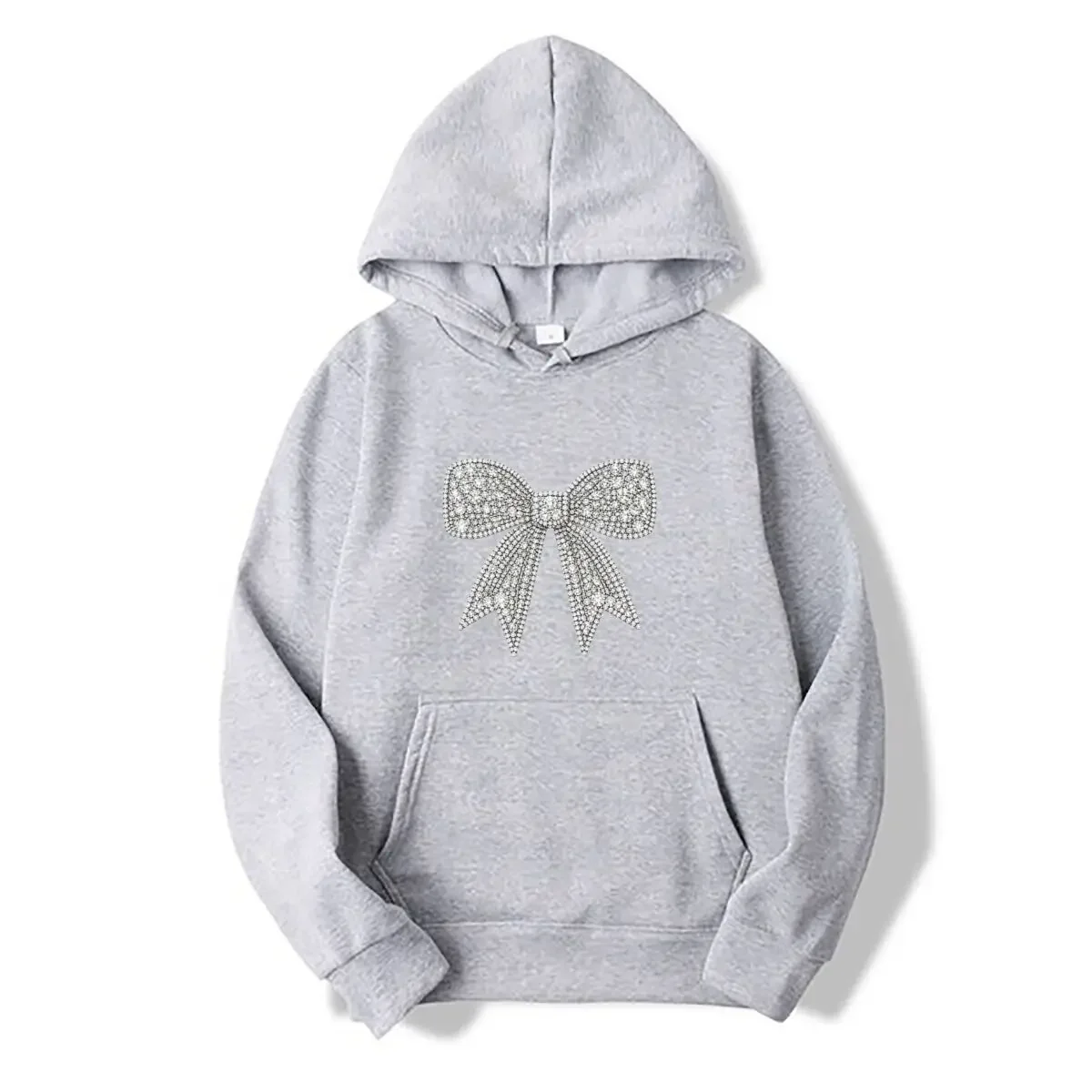 Rhinestone Bow Ribbon Sparkle Glamour Decorative Pattern Print Women Top Autumn Winter Wram Cozy Casual Women's Hoody Sweatshirt