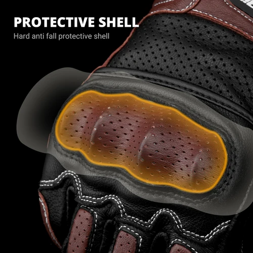 Imagen 2 del producto Guantes de cuero Vintage para motocicleta, guantes de montar para hombre, transpirables, con diseño perforado, compatibles con pantalla táctil, para Cafe Racer Cruiser