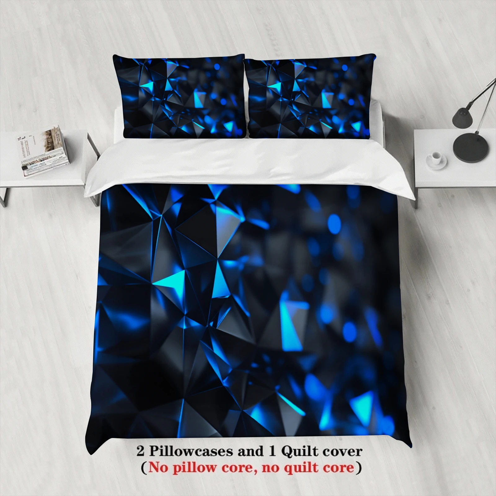 3pcs Geometric Blue Crystal Bedding Sets 3D Printed Abstract Pattern Duvet Cover Sets With Pillowcases No Filling Cool Visual