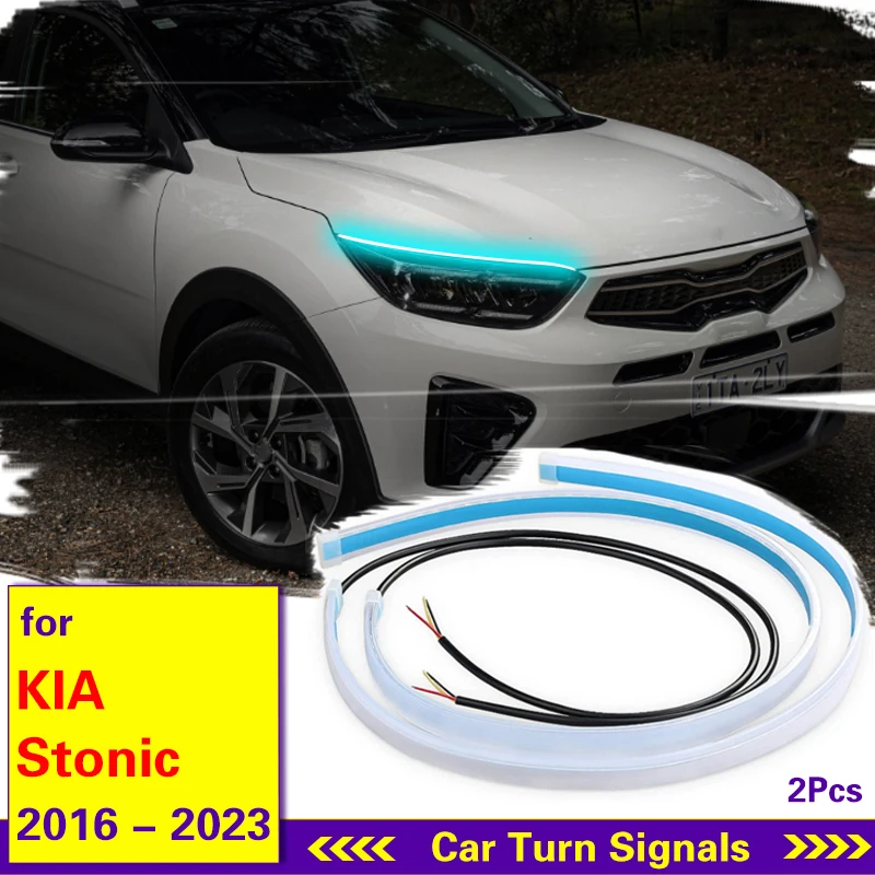 

12V LED DRL For Kia Stonic 2016-2023 Car Daytime Running Light Flexible Waterproof Flow Strip White Turn Signal Lamp Yellow 2pcs