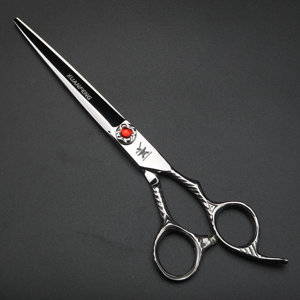 XUANFENG 7-inch Patterned Handle Ruby-Colored Hair Scissors, Barber Cutting Scissors, Made of 440C Steel