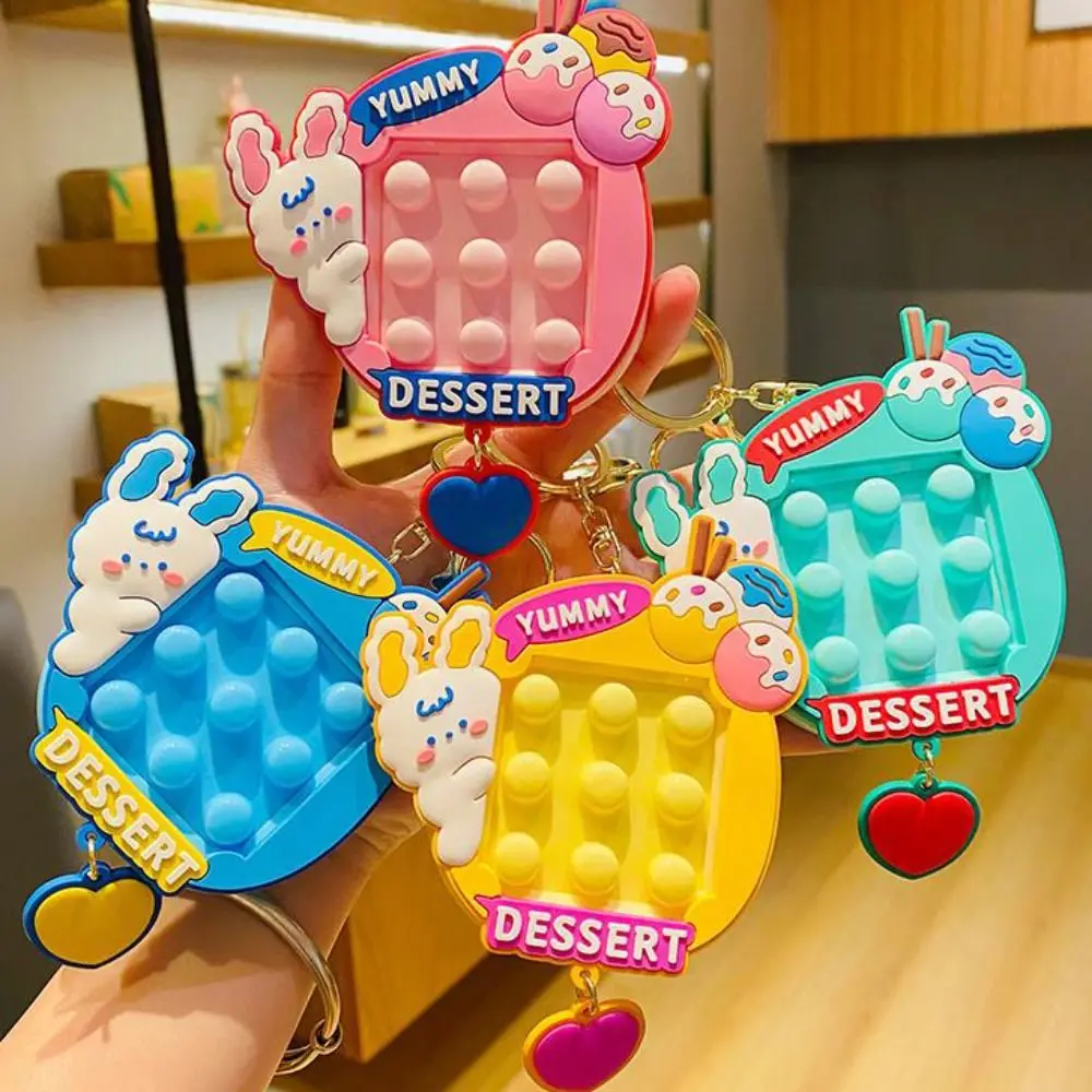 Rabbit Dimple Toy Keychain Key Rings Reliever Fidget Toy Keyring Cartoon Maze Pinch Pinch Bubble Toys Keychain Kids Gift