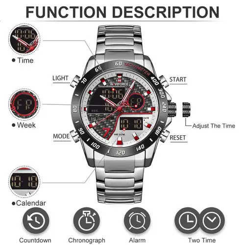 Imagen 2 del producto NAVIFORCE, reloj Digital para hombre, reloj de pulsera LED deportivo militar de cuarzo para hombre, reloj luminoso resistente al agua, relojes, reloj Masculino