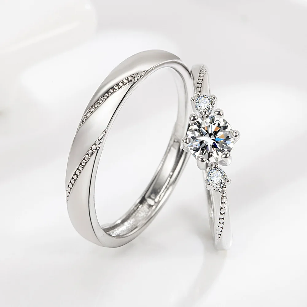 2 Stück 925 Sterling Silber Paarringe mit Zirkonia für Damen und Herren, Exquisiter Schmuck für Studenten und Freundinnen, Silber-Accessoires für Hochzeiten